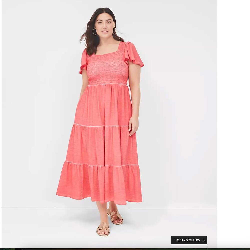 NWT Smocked-Bodice Flutter-Sleeve Maxi Dress LANE BRYANT 22/24 CORAL